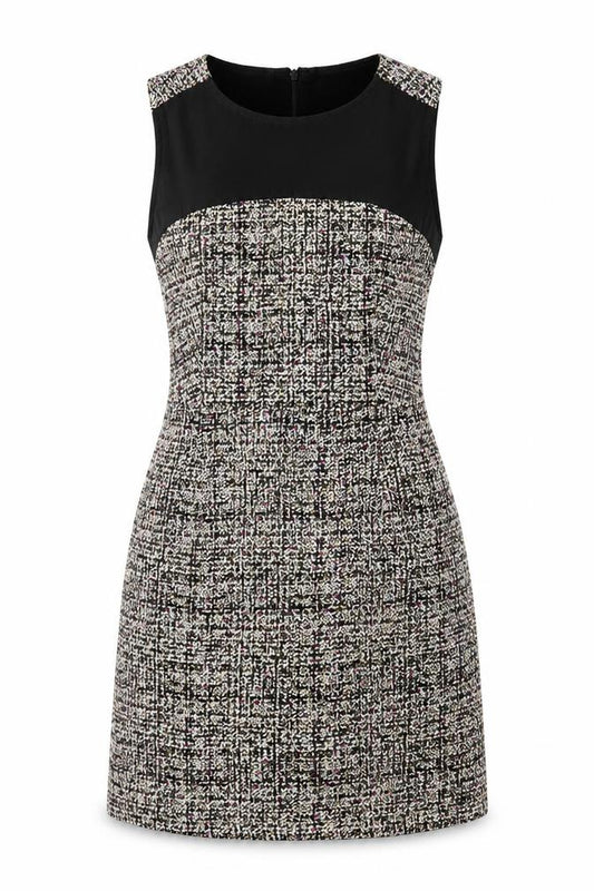 Front view of Forever 21 women’s multicoloured geometric polyester a-line, size XS, round neck zip