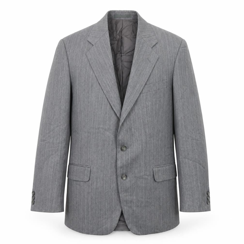 Front view of St Michael men’s grey striped polyester jacket suit jacket, size 40, regular