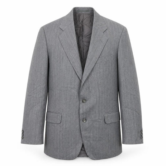 Front view of St Michael men’s grey striped polyester jacket suit jacket, size 40, regular