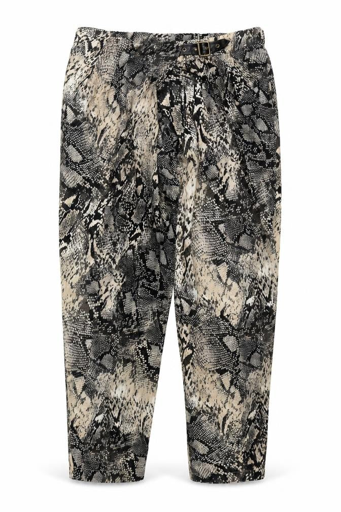 ELVI Womens Brown Animal Print Polyester Carpenter Trousers Size 18 Regular Buckle - Snakeskin Pattern