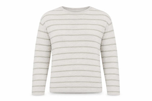 Front view of Canda women’s beige round neck striped cotton jumper, size S