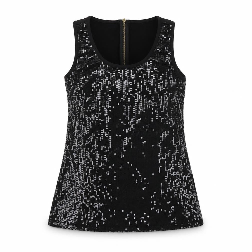 Front view of Vegas women’s black polyester basic tank, size S, scoop neck -, size S/m