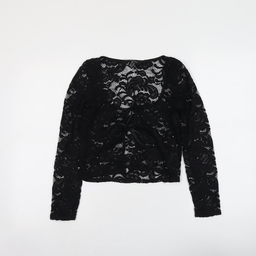New Look Womens Black Nylon Basic T-Shirt Size 8 Scoop Neck