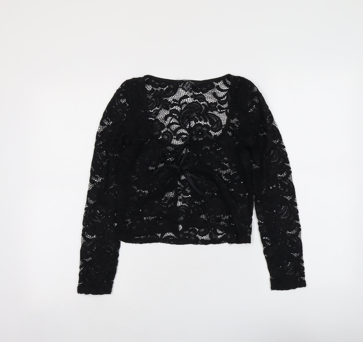 New Look Womens Black Nylon Basic T-Shirt Size 8 Scoop Neck