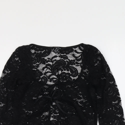 New Look Womens Black Nylon Basic T-Shirt Size 8 Scoop Neck