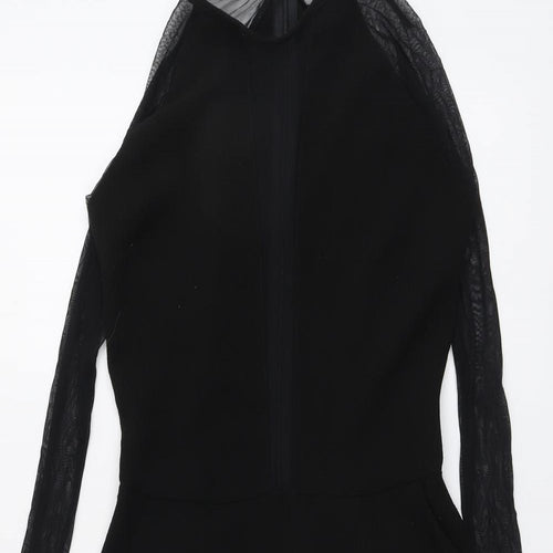 Zack Womens Black Polyester Playsuit One-Piece Size 8 Zip - Mesh Sleeves