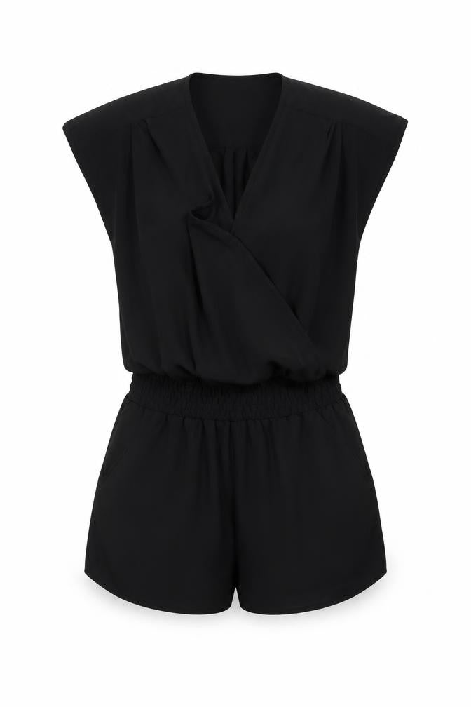 Lolita Lola Womens Black Polyester Playsuit One-Piece Size M Pullover - Wrap Front Detail