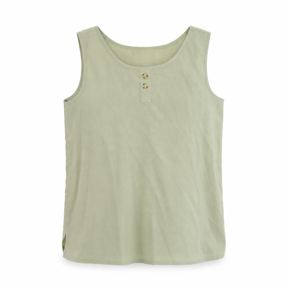 Front view of Berkertex women’s green polyester basic tank, size UK 12, round neck