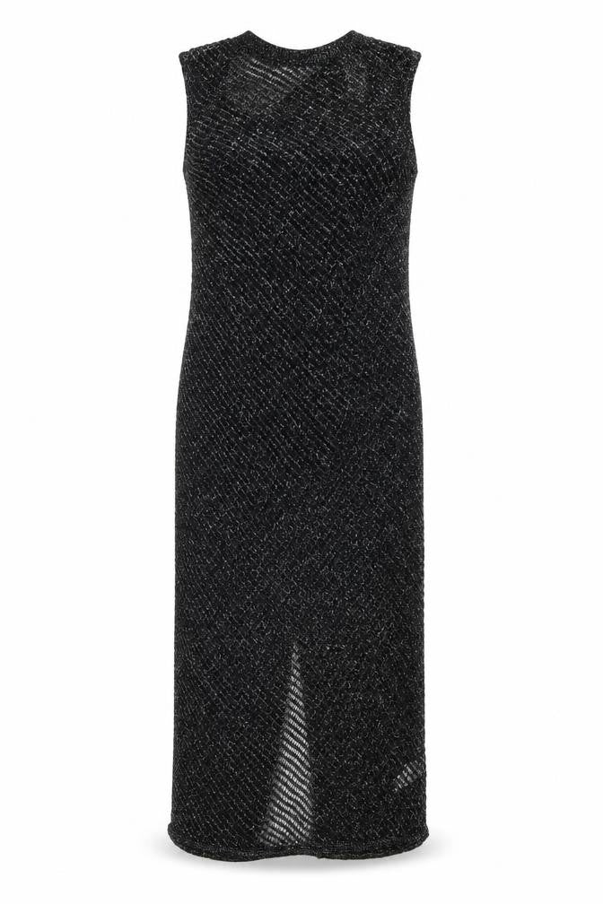 Front view of Marks & Spencer women’s black geometric cotton a-line, size S, round neck pullover
