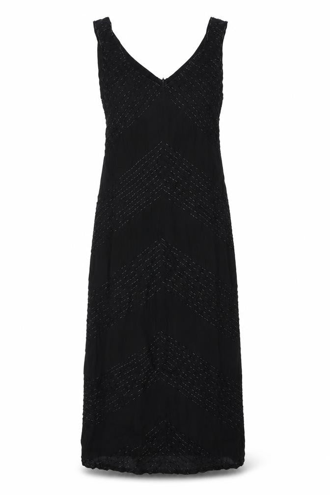 Front view of Linea women’s black viscose shift, size UK 10, v-neck zip