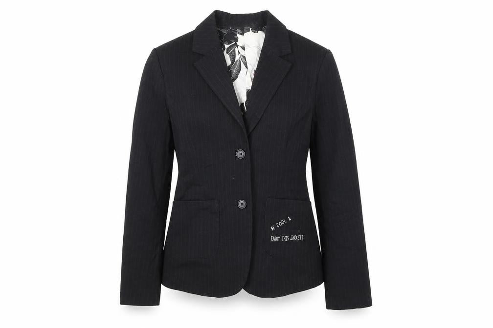 Front view of Miss Captain women’s black cotton jacket suit jacket, size UK 10