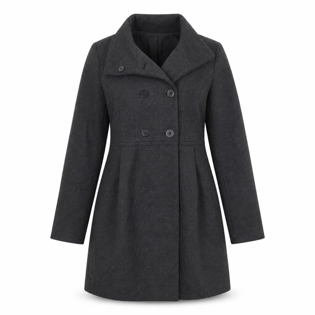 Front view of Zara women’s black overcoat coat, size M, button