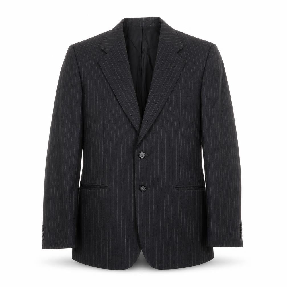 Front view of St Michael men’s black striped wool jacket suit jacket, size 38, regular