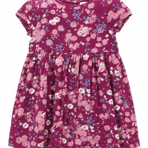 Debenhams Girls Purple Floral Viscose T-Shirt Dress Size 3-4 Years Boat Neck Button