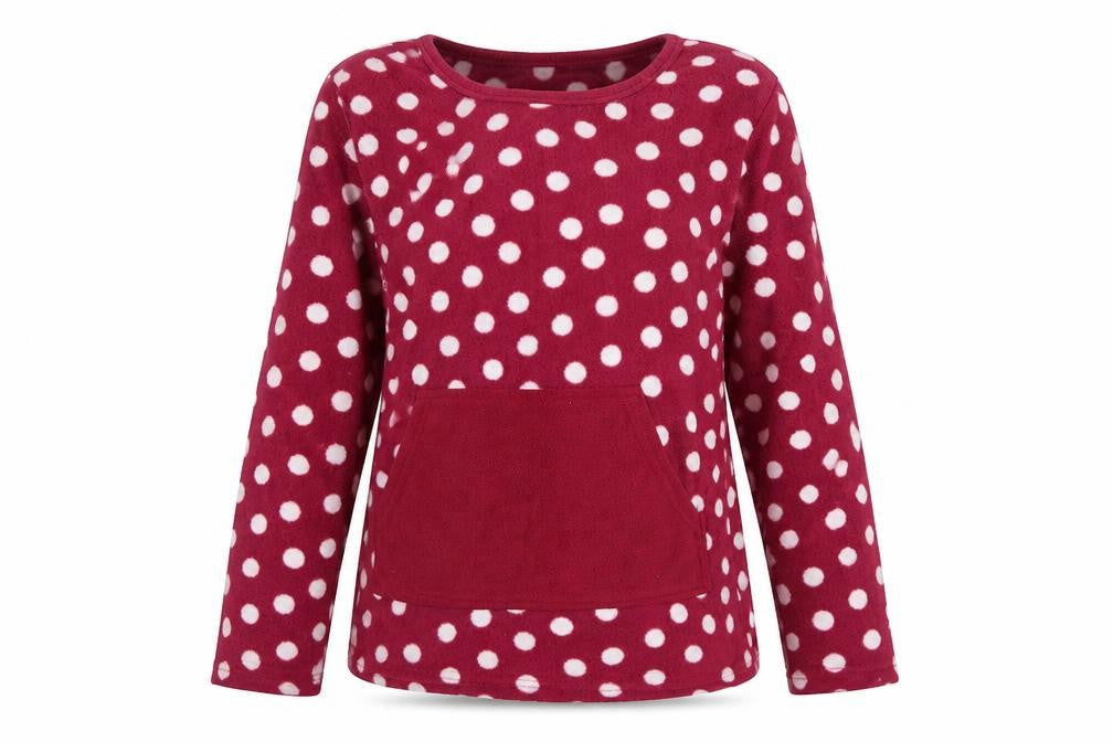 Front view of Anne Klein women’s red polka dot polyester top one piece, size M, pullover