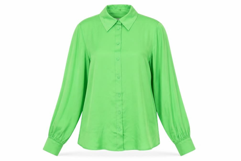 Front view of Marks & Spencer women’s green polyester basic button-up, size UK 6, collared