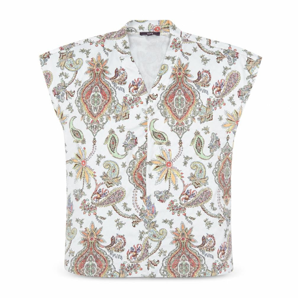 Front view of Code women’s grey paisley polyester basic t-shirt, size UK 10, v-neck