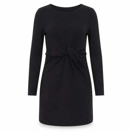 Front view of TFNC women’s black polyester a-line, size S, round neck pullover