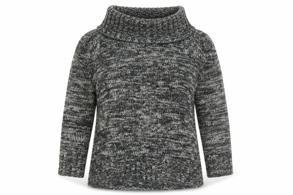 Front view of New Look women’s grey roll neck acrylic jumper, size UK 12