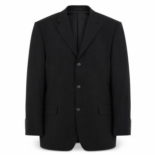 Front view of Rice men’s black polyester jacket suit jacket, size 42, regular