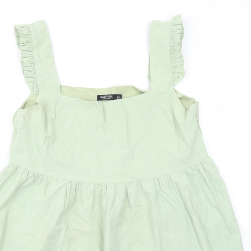 Nasty Gal Womens Green Cotton Basic Tank Size 12 Square Neck - Ruffle