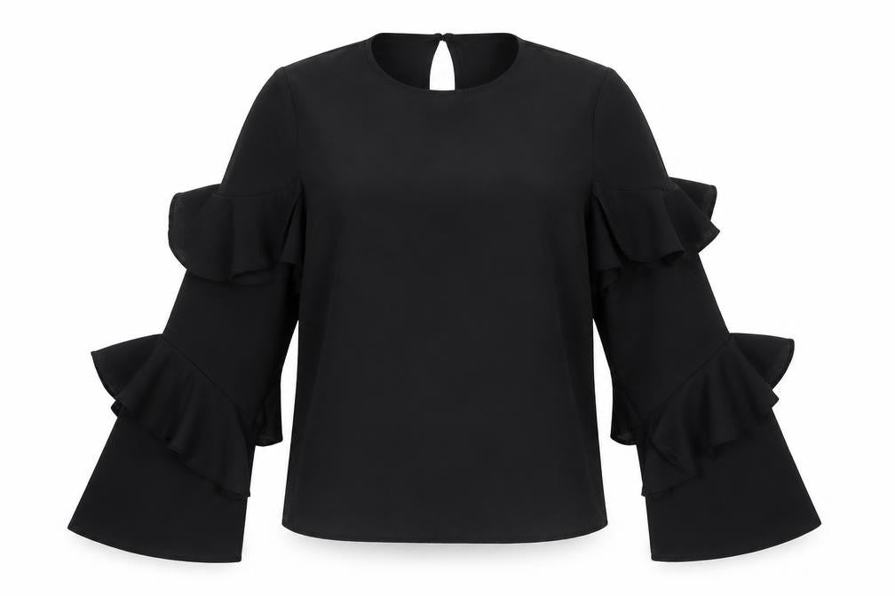 Front view of New Look women’s black polyester basic blouse, size UK 10, round neck