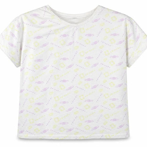 Friends Girls White Geometric Cotton Pullover T-Shirt Size 12-13 Years Round Neck Pullover
