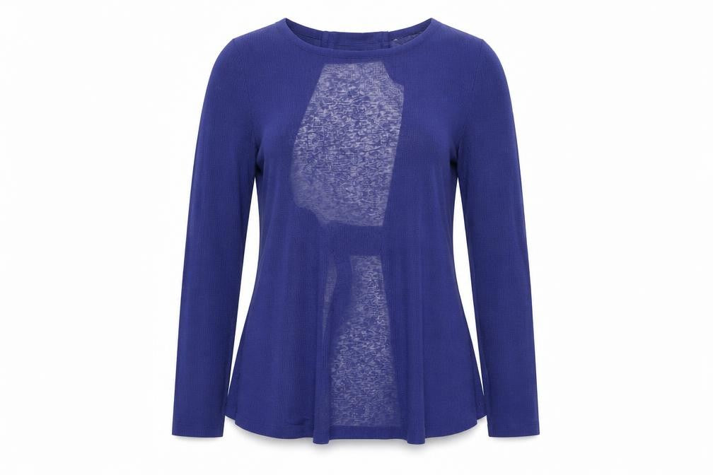 Front view of Next women’s blue polyester basic blouse, size UK 6, round neck - open back