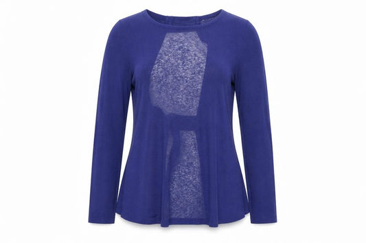 Front view of Next women’s blue polyester basic blouse, size UK 6, round neck - open back