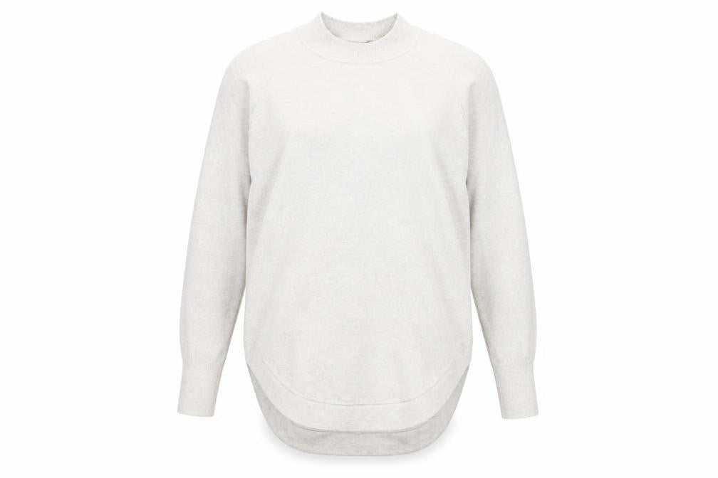Front view of Oasis women’s grey mock neck viscose jumper, size S