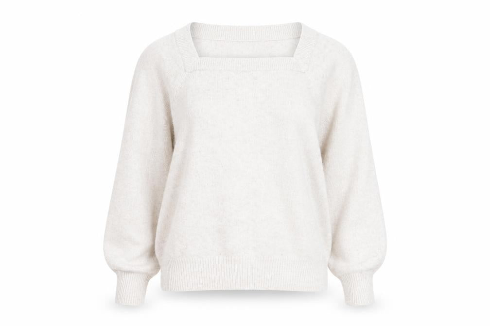 Front view of Marks & Spencer women’s ivory square neck polyester jumper, size M