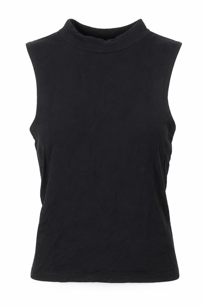 Front view of Nasty Gal women’s black polyester basic tank, size XS, mock neck