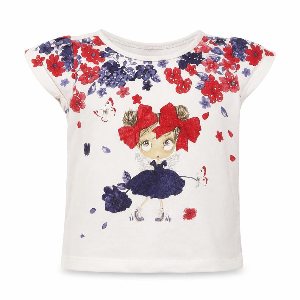 Front view of Mayoral girls’ white cotton pullover t-shirt, size 2, years round neck pullover