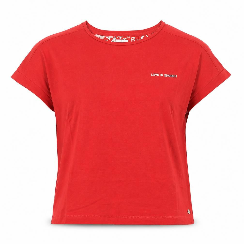 Front view of Next women’s red cotton basic t-shirt, size S, round neck - love is enough