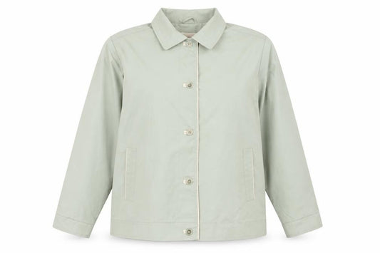 Front view of EWM women’s green jacket, size UK 12, button