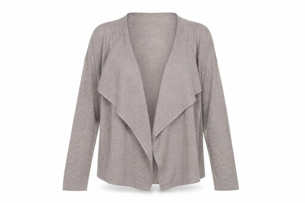 Front view of H&M women’s brown collared polyethylene cardigan jumper, size S