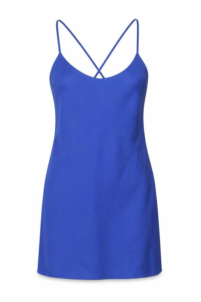 Front view of Marks & Spencer women’s blue polyester mini, size UK 6, round neck pullover