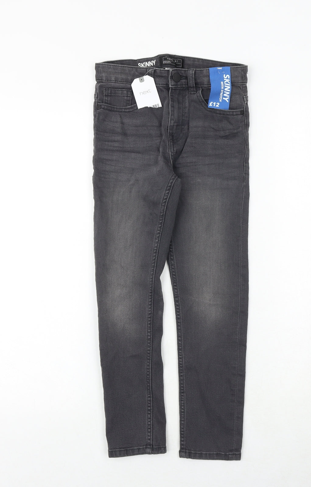 NEXT Boys Grey Cotton Skinny Jeans Size 8 Years Regular Zip