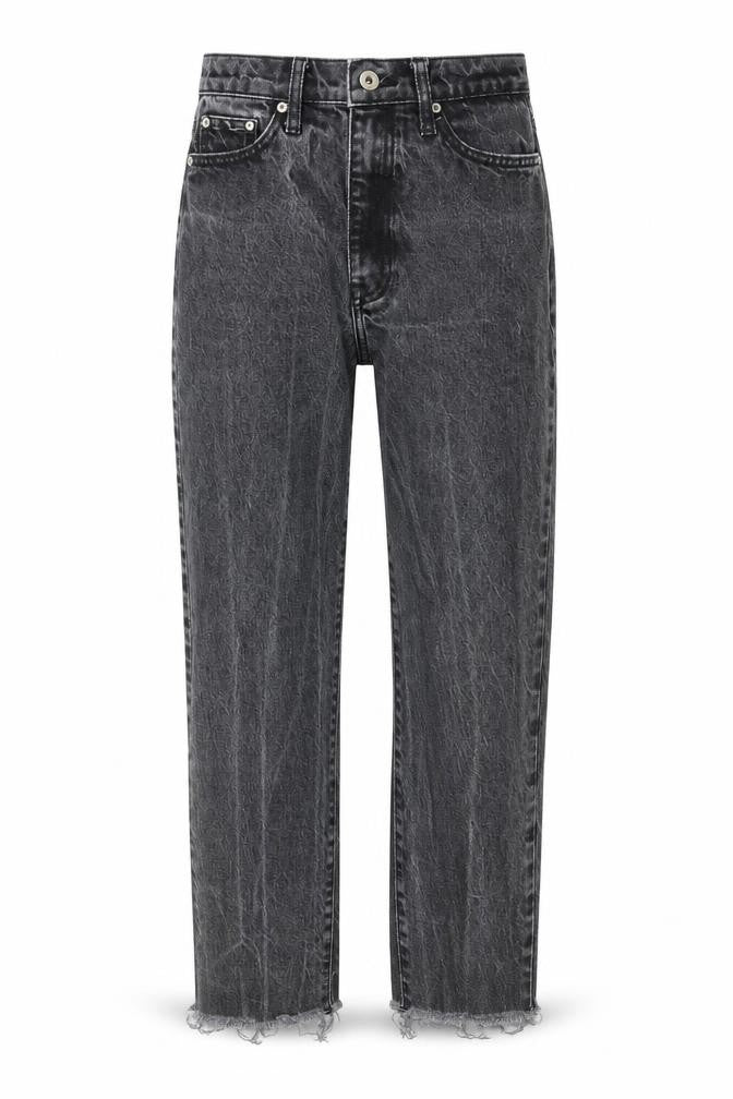 Front view of River Island women’s grey cotton straight jeans, size UK 6, regular zip