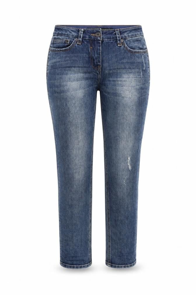 Front view of Next women’s blue cotton capri jeans, size UK 6, regular zip