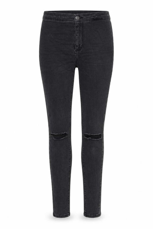Front view of Topshop women’s grey cotton skinny jeans, size UK 26, in regular zip