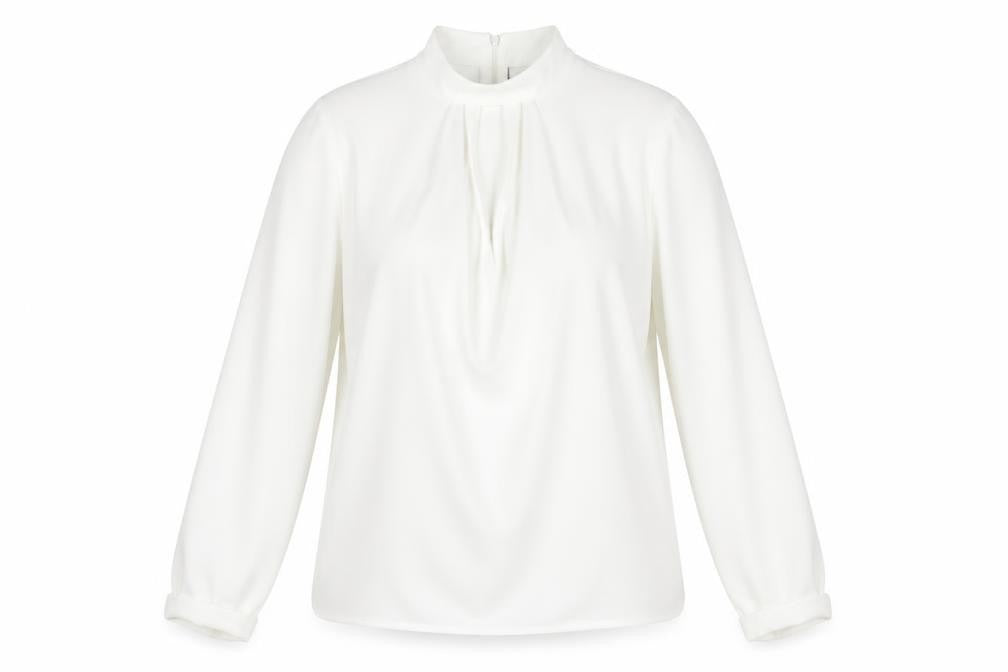 Front view of Topshop women’s white polyester basic blouse, size UK 12, mock neck