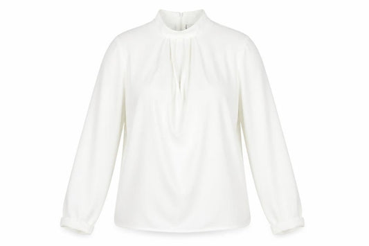 Front view of Topshop women’s white polyester basic blouse, size UK 12, mock neck
