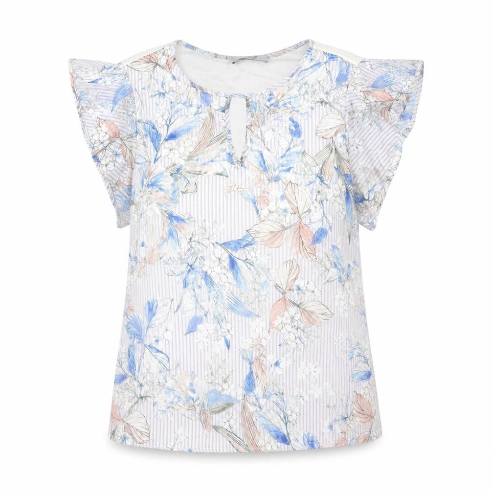 Front view of Per Una women’s multicoloured floral polyester basic blouse, size UK 12, round neck