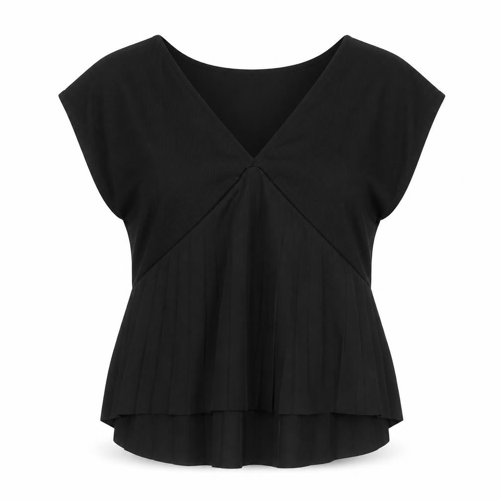 Front view of Zara women’s black polyester basic blouse, size L, v-neck