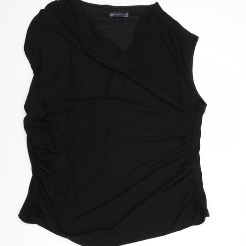 Marks and Spencer Womens Black Polyamide Basic T-Shirt Size 24 V-Neck - Ruched Front