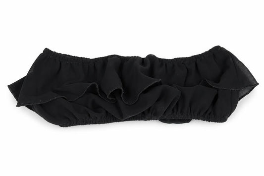 Front view of PRETTYLITTLETHING women’s black polyester cropped tank, size UK 4, off the shoulder