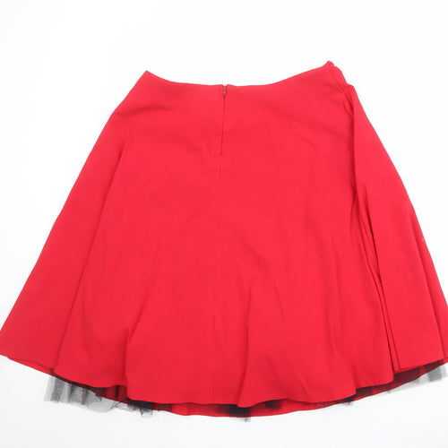 Topshop Womens Red Viscose A-Line Skirt Size 12 Zip