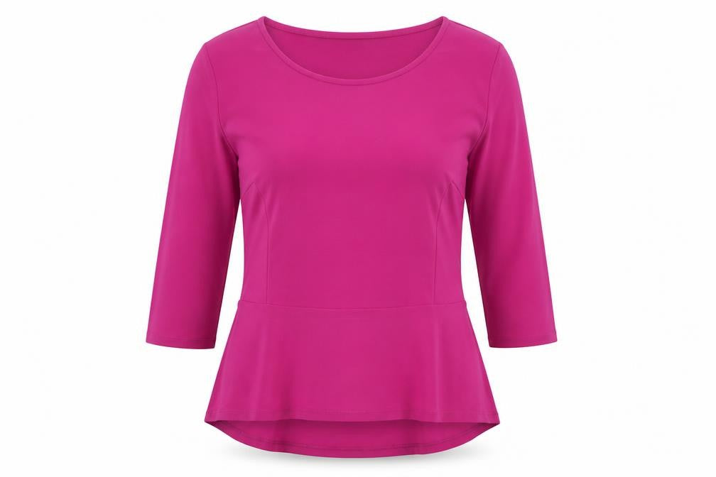 Front view of DENNIS women’s purple polyester basic blouse, size M, round neck