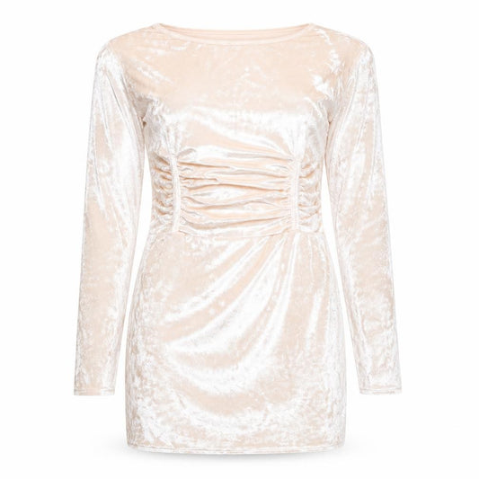 Front view of PRETTYLITTLETHING women’s pink polyester mini, size UK 10, round neck pullover